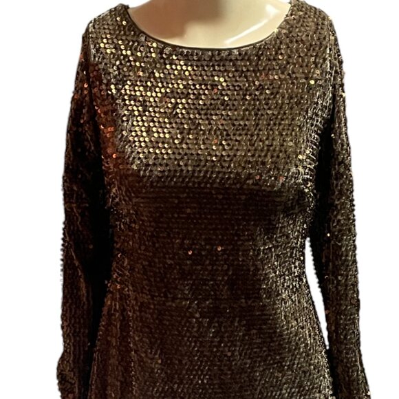 Leslie Fay Metallic Copper Sequins Velvet Dress - Picture 4 of 7
